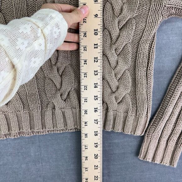 Vintage Sweater Women’s S Brown Turtleneck Cable knit Cropped Made in USA - Picture 8 of 8